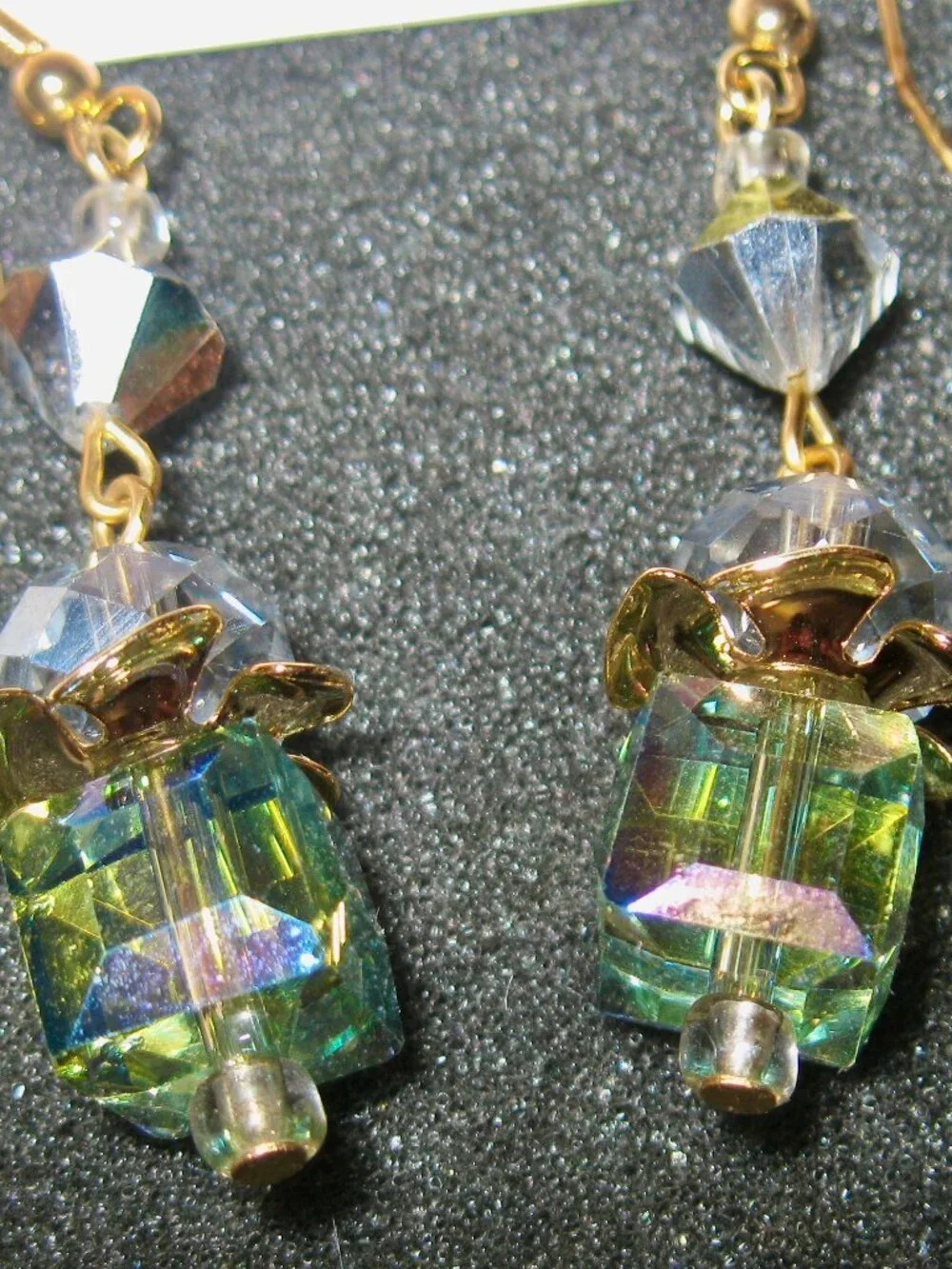 ONE OF A KIND PIERCED EARRINGS MADE IN USA BY T. BURKE DESIGNS W/AURORA BOREALIS